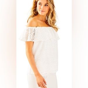 Lilly Pulitzer off the shoulder white lace top